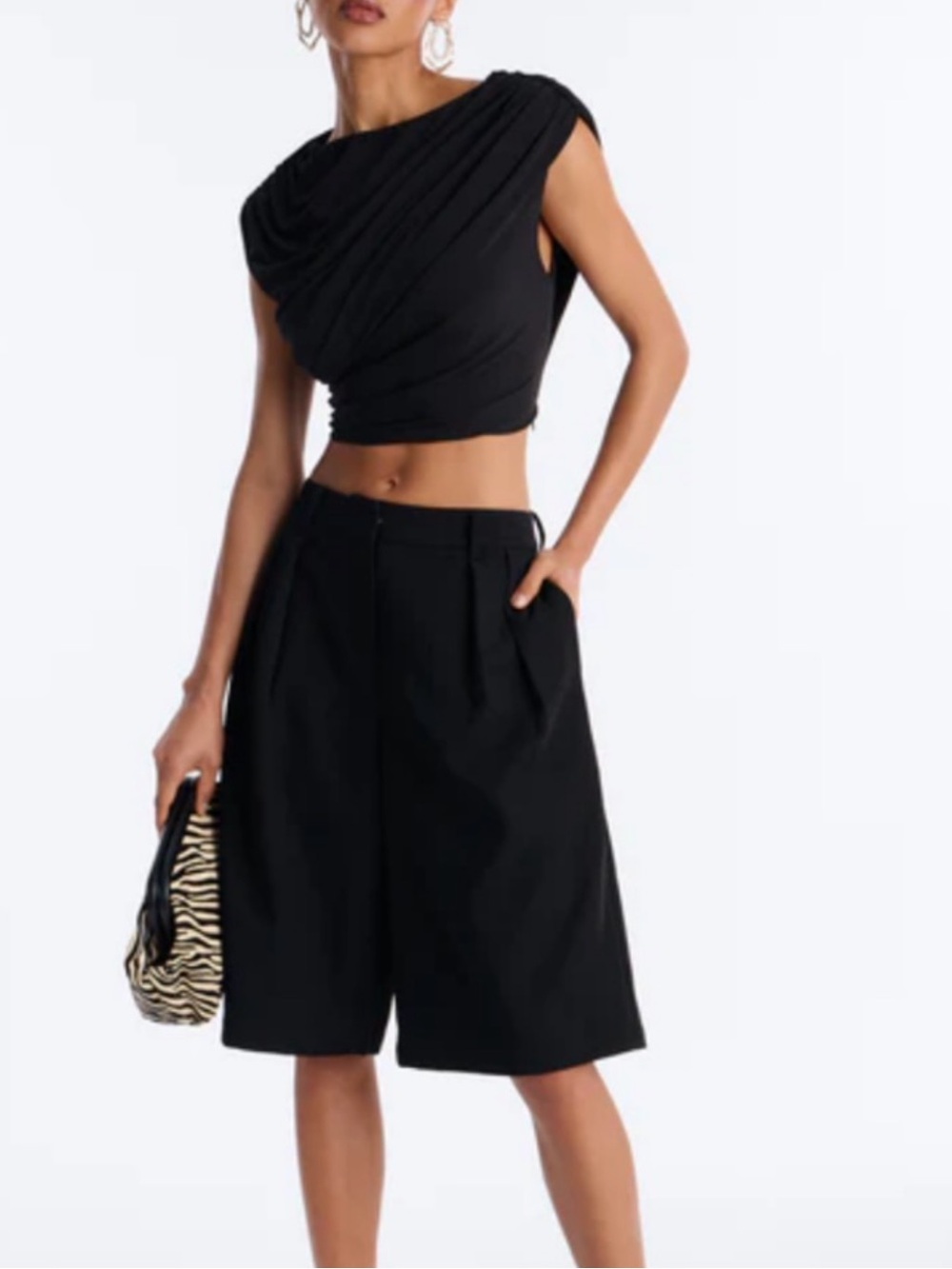 Fashion Nova Black High-Waist Wide-Leg Bermuda Shorts